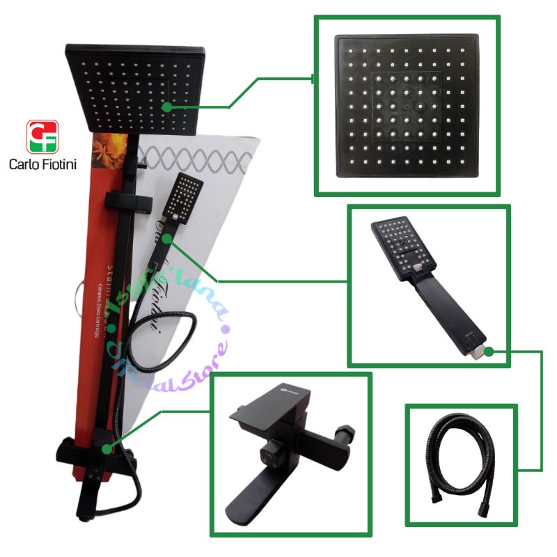 Shower Tiang Kotak Black / Hitam Panas Dingin Shower Set Carlo Fiotini