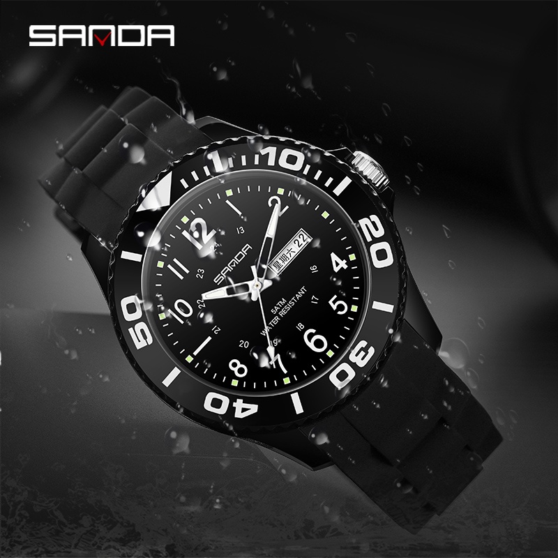 SANDA 6051 Jam Tangan Pria Analog Tali Rubber Luminous Anti Air WATCHKITE WKOS