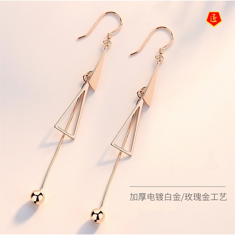 [Ready Stock]Geometric Earrings Women's Elegant Long Silver Simple All-Match