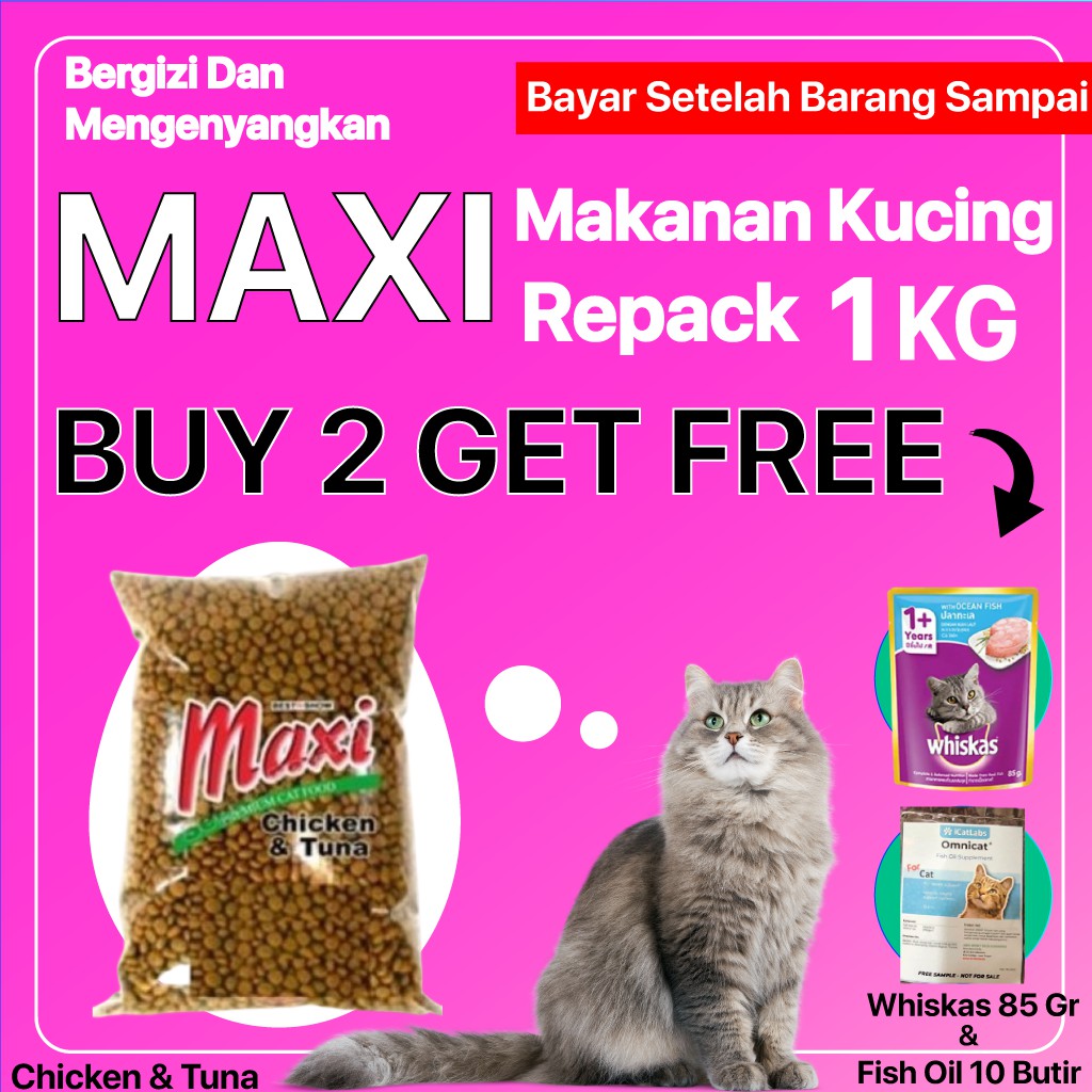 Maxi Cat REPACK 1Kg - Makanan vitamin Pakan  Kucing Maxi cat food Kitten Anak Kucing Kiloan 1 kg