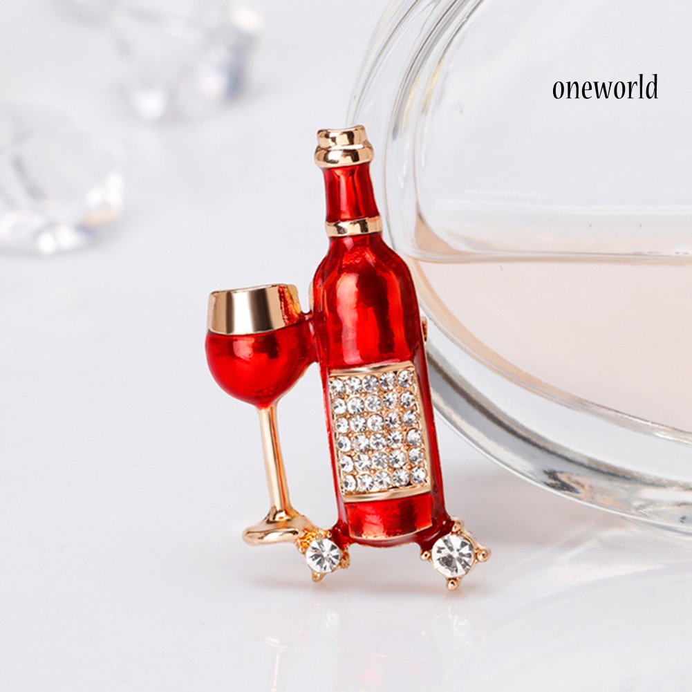 OW@ Women Wine Bottle Cup Shape Rhinestone Inlaid Brooch Pin Denim Jacket Badge