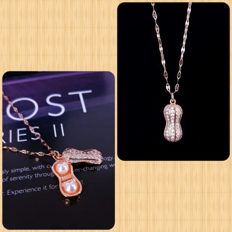 Kalung titanium asli model kacang dan mata satu imut , tidak luntur, Aman dipake mandi