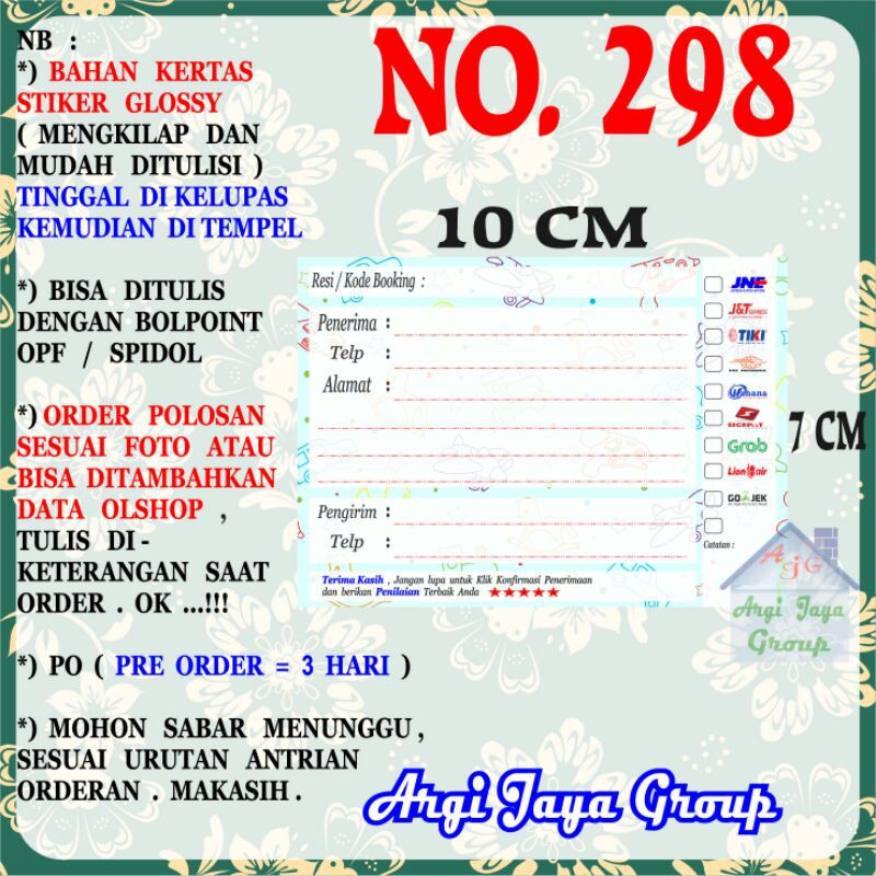 

Stiker Pengiriman - Sticker Alamat Olshop Murah Nomer 298 - 10x7 cm - Glossy