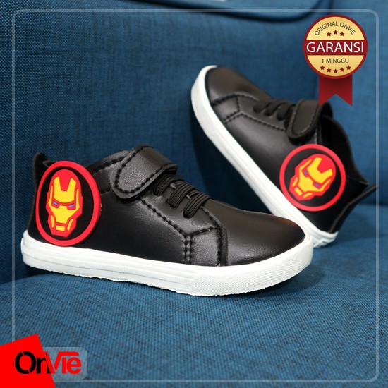 Sepatu Sneaker Anak Laki-laki Hitam Putih Motif IRON MAN  | Sepatu Sekolah Anak SD Onvie