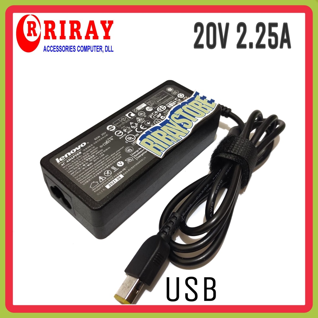 Charger Laptop Lenovo Thinkpad T431S X230S X240S X240 T440 T450 x240 S400 S210 S215 G40 E10-30 G40-45 G400AS E440 20V 2.25A (USB PORT)