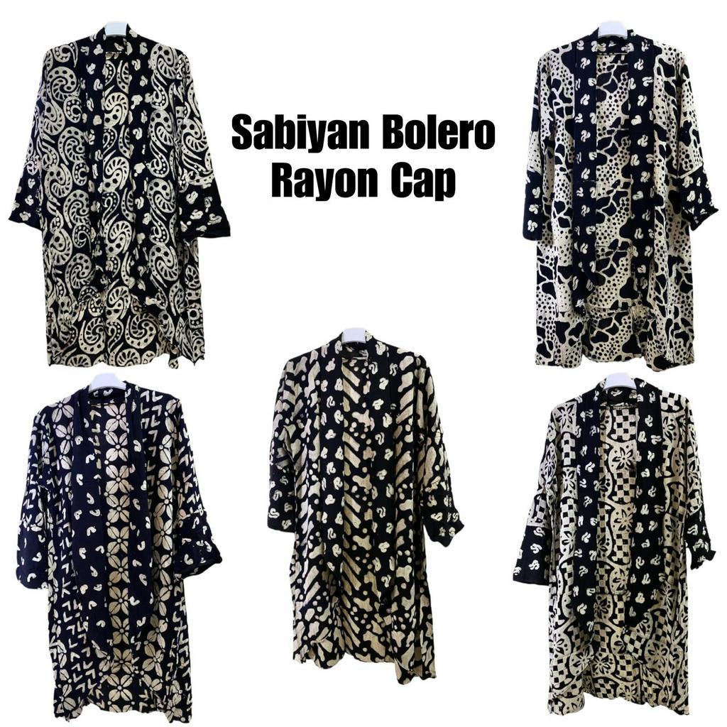 Sabiyan Bolero Rayon Cap Batik Motif Klasik Kelengan Kardigan Lengan Panjang Halus Adem Vest Outerwear Kekinian Monokrom Hitam Putih Outer Luaran Kerja Kantoran Kondangan