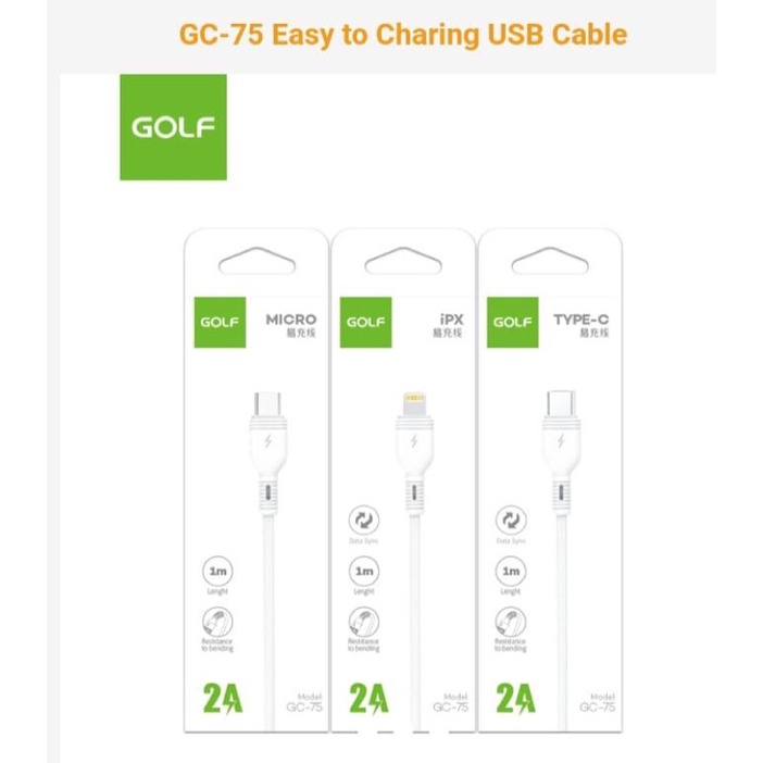 KABEL DATA GOLF GC-75 EASY TO CHARGING USB CABLE 2A MICRO DAN TYPE C