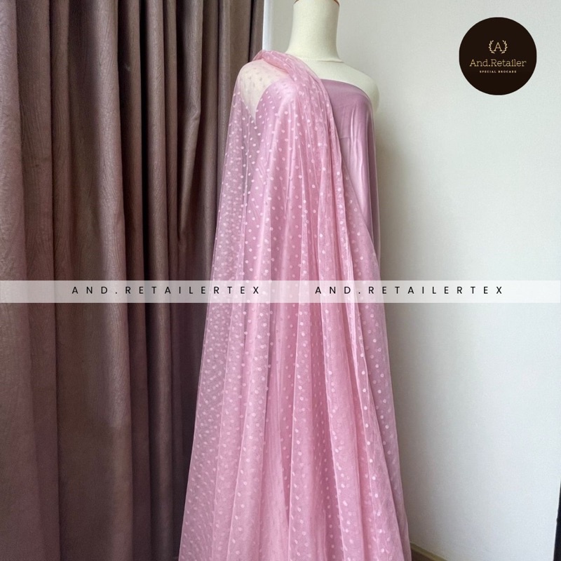 Bahan Kain Tile Tulle Tule Dot Polkadot Warna Dusty Pink