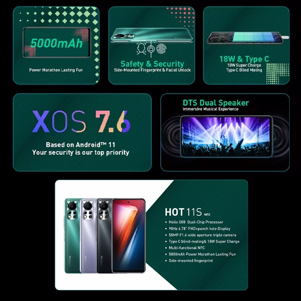 Infinix Hot 11s NFC 4/64 6/128 4GB 64GB 6GB 128GB RAM 4 6 ROM 64 128 GB HP Smartphone Android-7