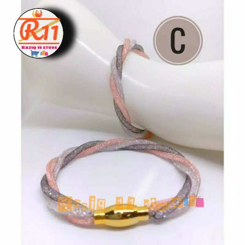 Gelang Kawat Gliter Kristal Lilit 3 Pengait Magnet