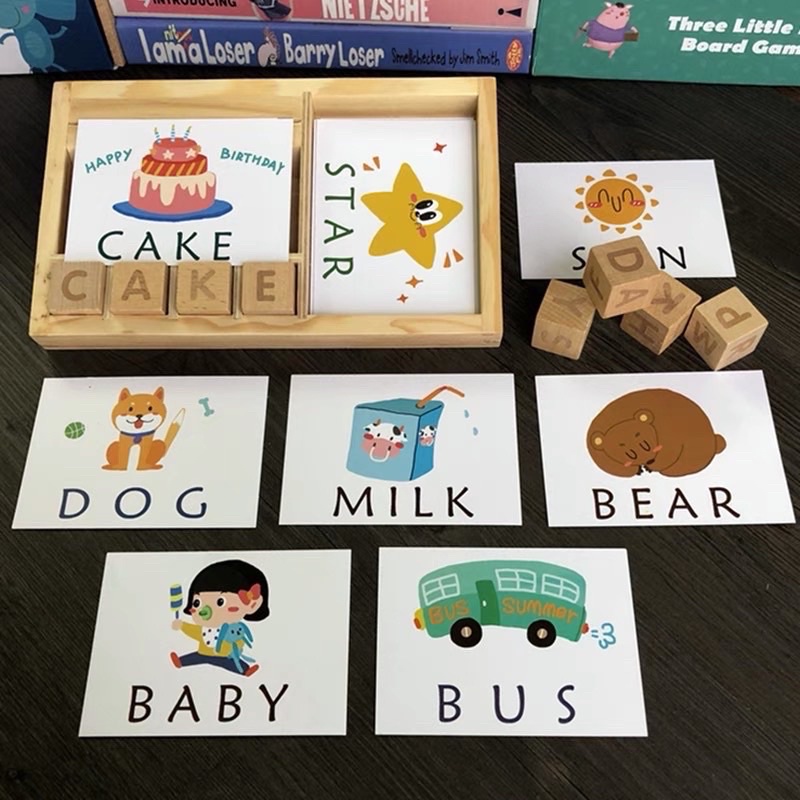 Wooden alphabet learning box - belajar huruf - mengeja - mainan edukasi anak