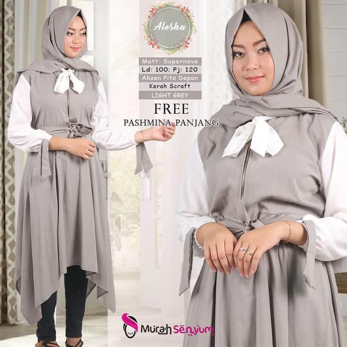 Tunik Baju Atasan Wanita Muslim Baju Bluswanita Jumbo Alesha + Hijab - Merah