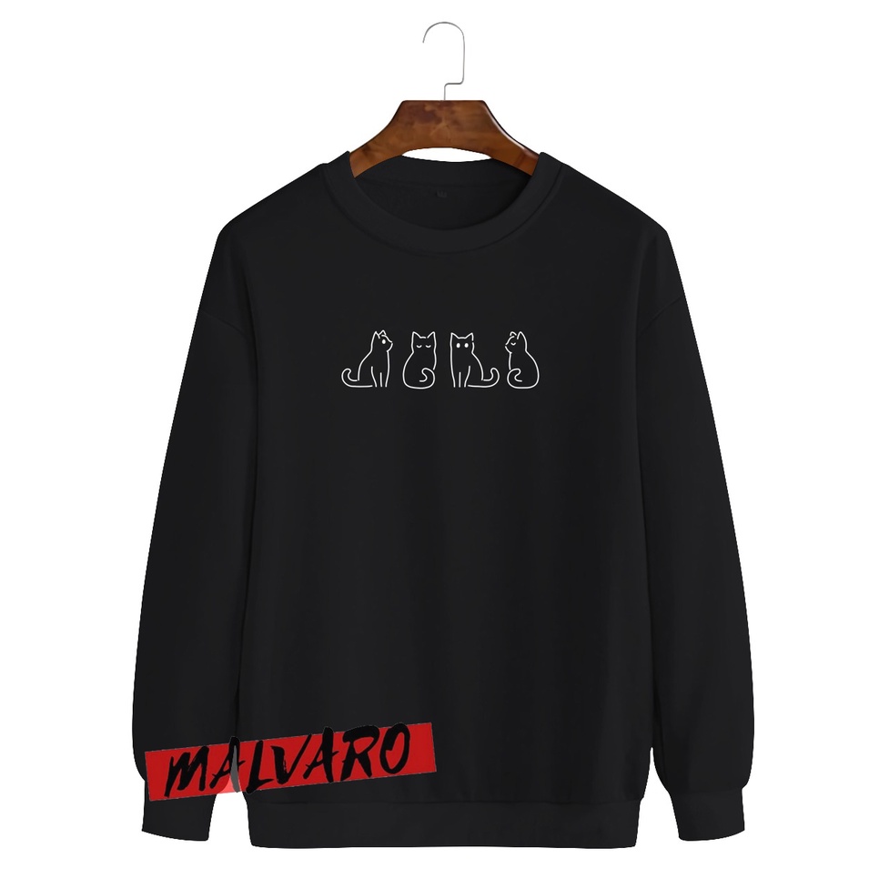 MALVARO-Sweater Crewneck / Crewneck Pria Wanita / Sweater Motif 4 Kucing