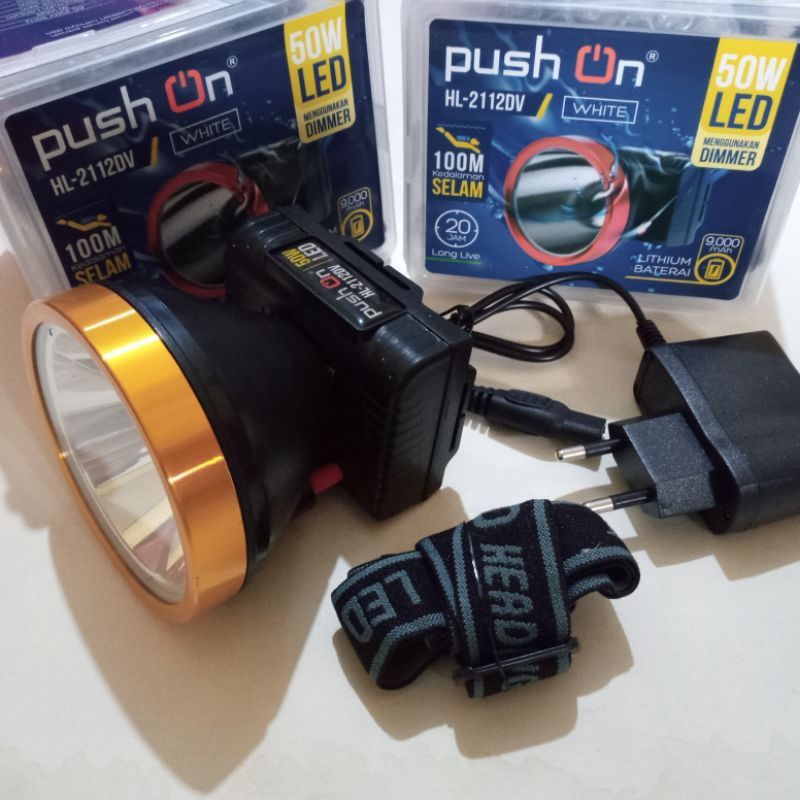 Push On HL-2112DV 50 Watt 9000mah Senter Kepala Selam 100meter Bisa di Cas