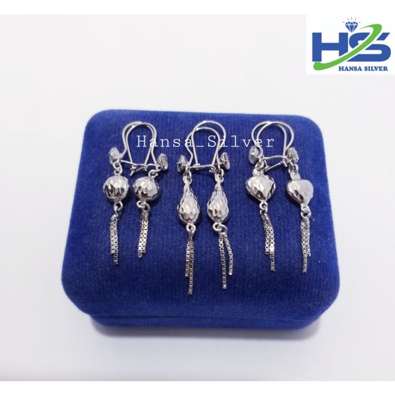 Anting Perak Asli Silver 925 Lapis Emas Putih Model Agogo Lonjong Bola Dan Love Italy - Perhiasan Perak Wanita