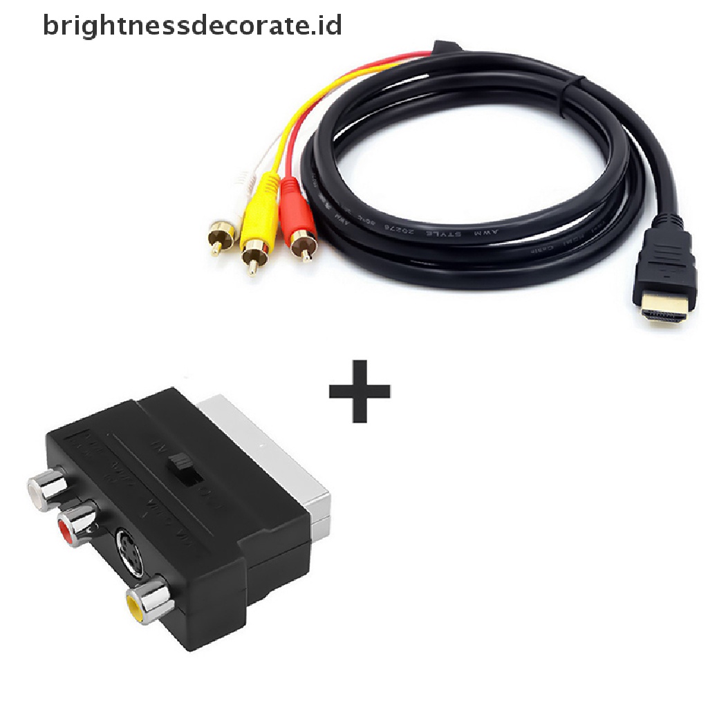 (birth) Kabel Adapter HDMI 1080p Male Ke 3 RCA AV Audio Dengan SCART Ke 3 RCA Phono