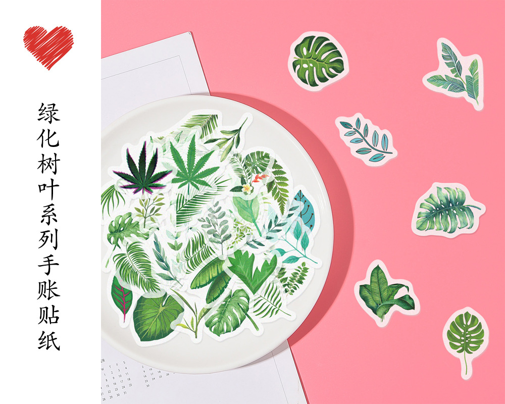 Plant leaves natural account stickers DIY personalized account decoration stickers and paper account stickers 40 pieces