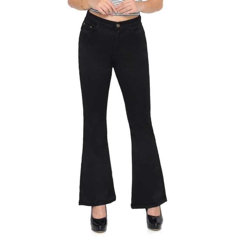 BESS - Celana Cutbray Highwaist Cotton Strench Wanita - BLACK