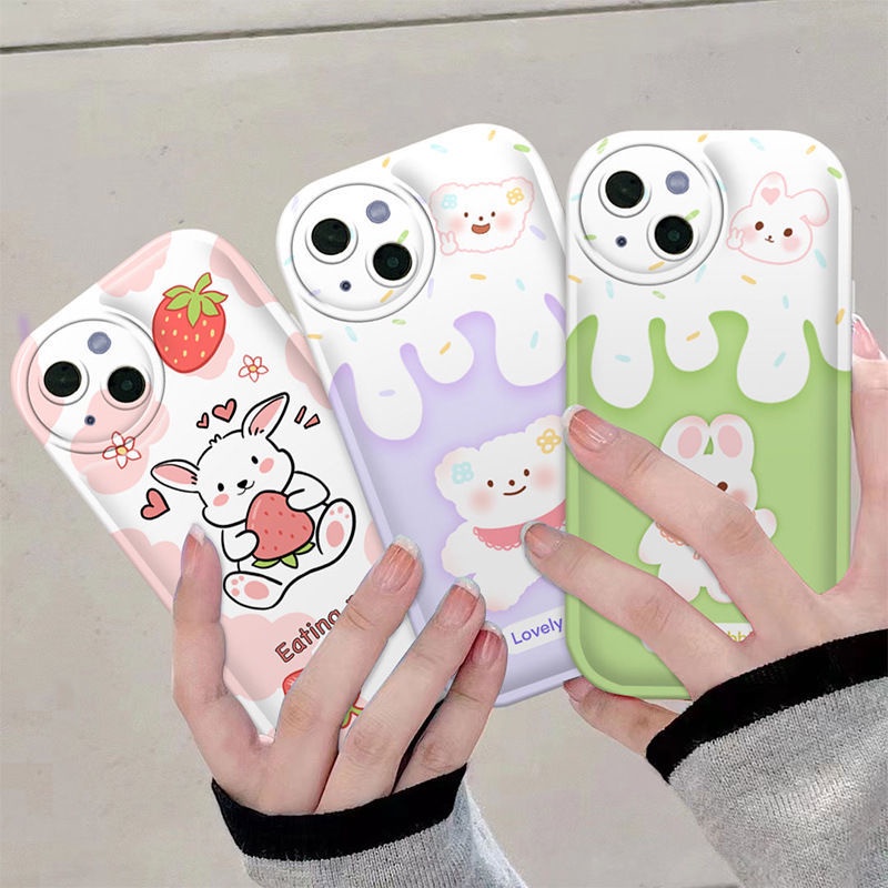 Case Motif Kartun Strawberry Kelinci Beruang Untuk iPhone 12 13 11 Pro Max X Xs Max Xr kjme