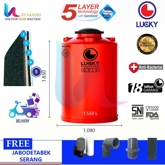 Tangki Air Plastik  LGAB 1550 , 1550 L Lucky Gold Anti Bacterial / Toren Air / Tandon Air