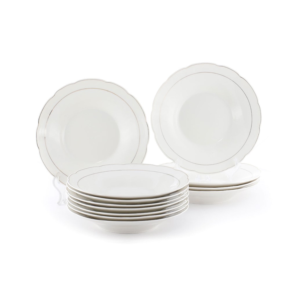 Piring Makan Putih 1 Lusin VICENZA Dinner Plate 9 inch DP9 Gold Line