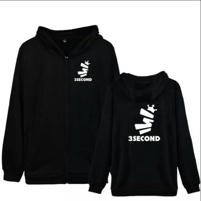 JAKET ZIPPER HOODIE HITAM 3SECOND BESTSELLER TEXT PUTIH