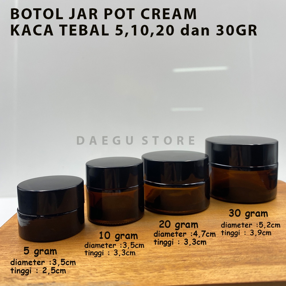 Botol Jar Pot Cream Amber Kaca Tebal Wadah Krim 5,10,20 dan 30gr/gram