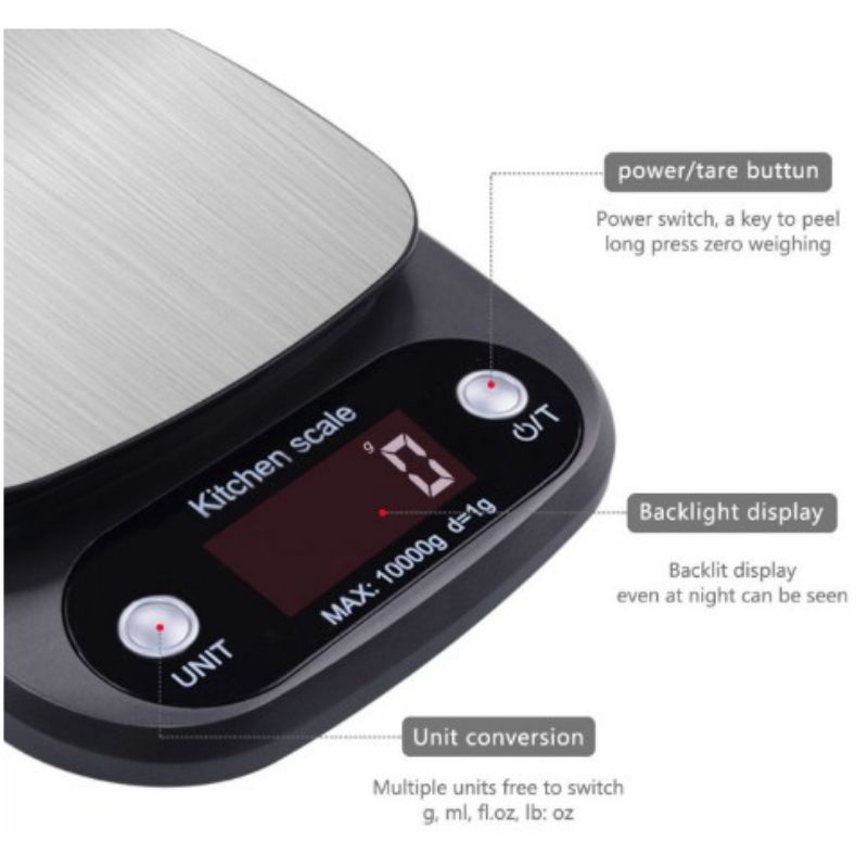 Kitchen Scale Timbangan Dapur Digital 10 Kg Timbangan Kue 1gr - 10 Kg