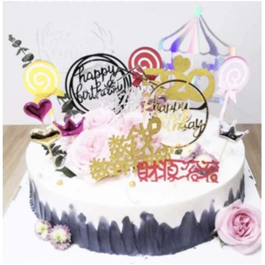 TOPPER HAPPY BIRTHDAY ACRYLIC CAKE TOPPER Dekor kue ulang tahun