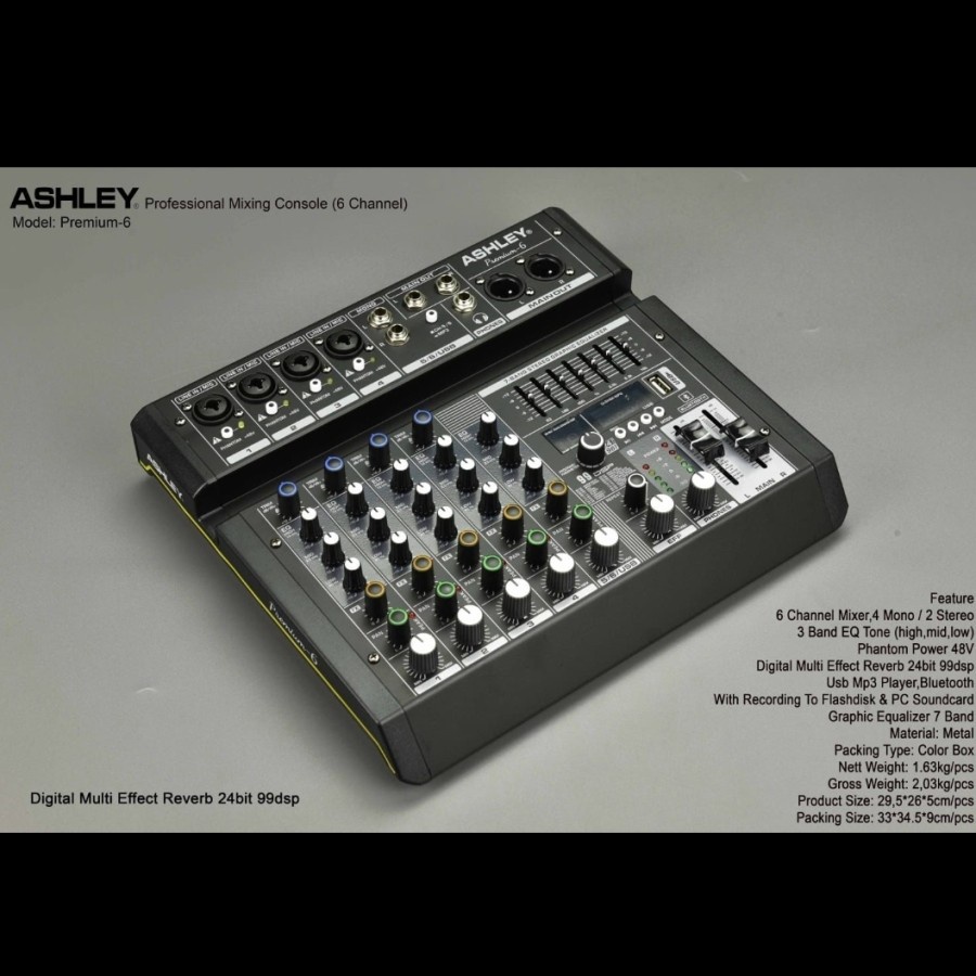 Mixer Audio Ashley PREMIUM 6 Original/ 6CH USB Bluetooth-recording PC
