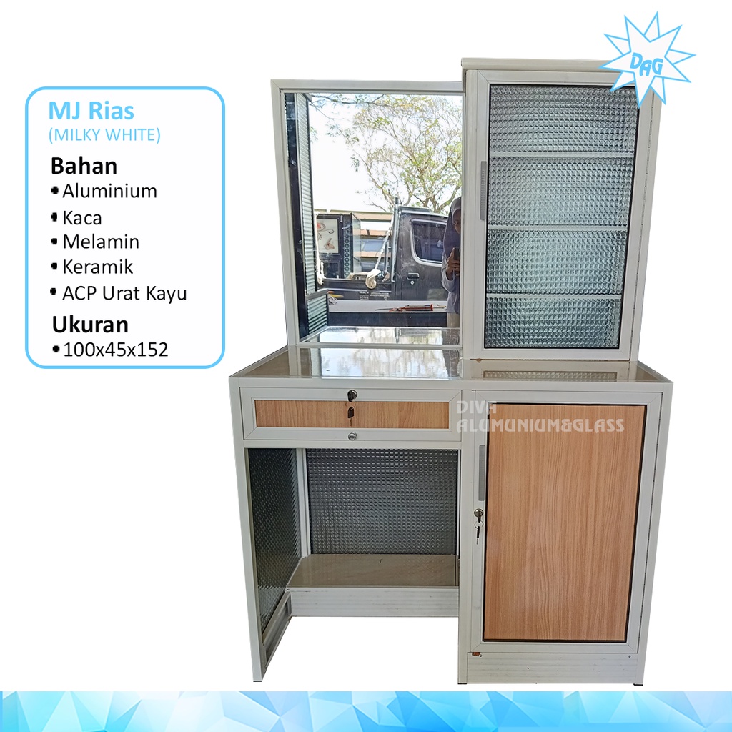 Meja Rias Aluminium Putih/Meja Rias Aluminium Minimalis Murah/Rak Kosmetik Alumunium Elegan