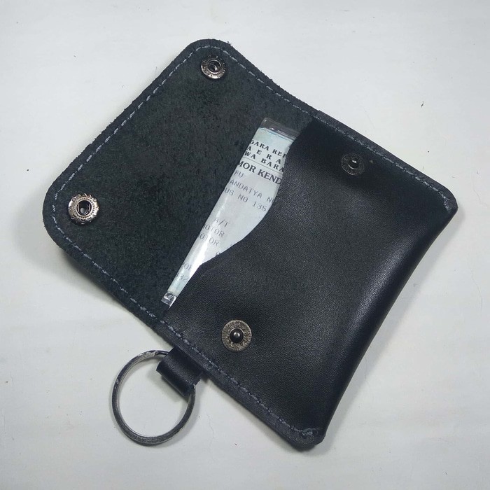 dompet stnk model kancing kulit asli warna hitam