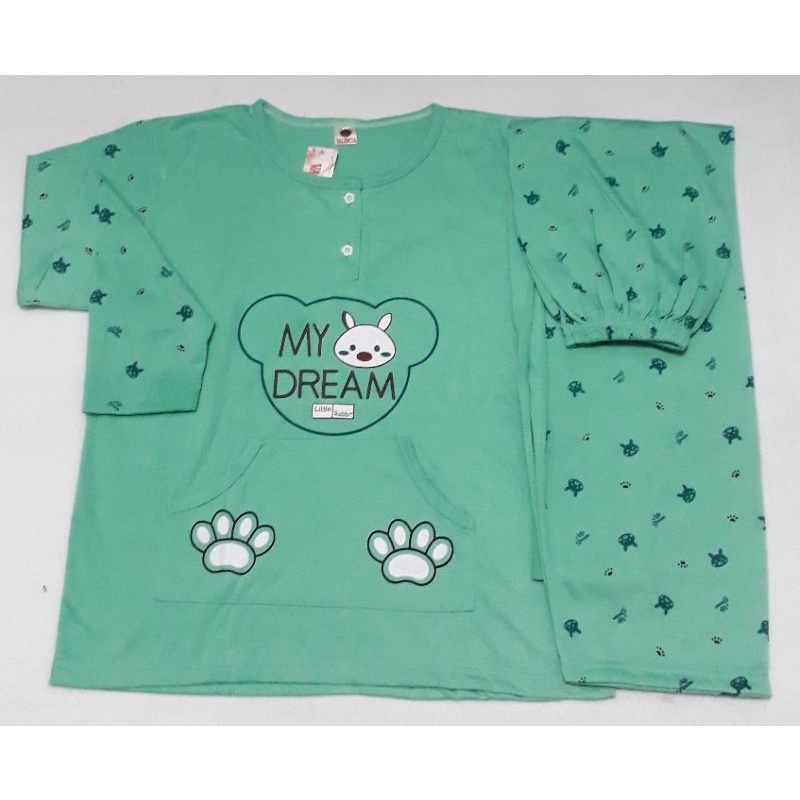 Baju Tidur Dewasa Lengan Panjang CPP XXL Piyama Dewasa murah-HIJAU DREAM