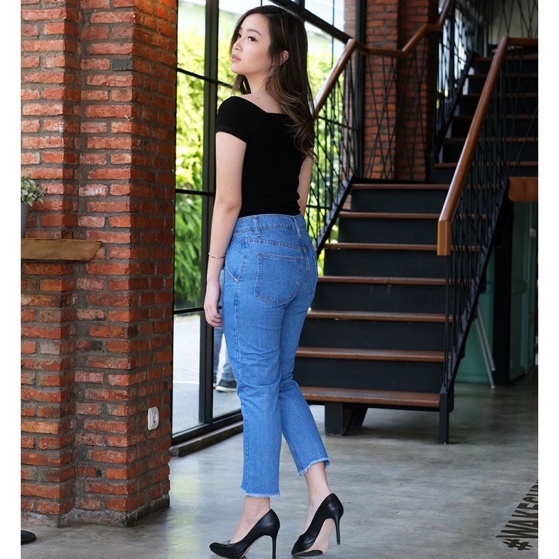 Boyfriend Mella  BOYFRIEND LINE BUTTON JEANS WANITA 27-34 Non Stretch PREMIUM Murah Kekinian