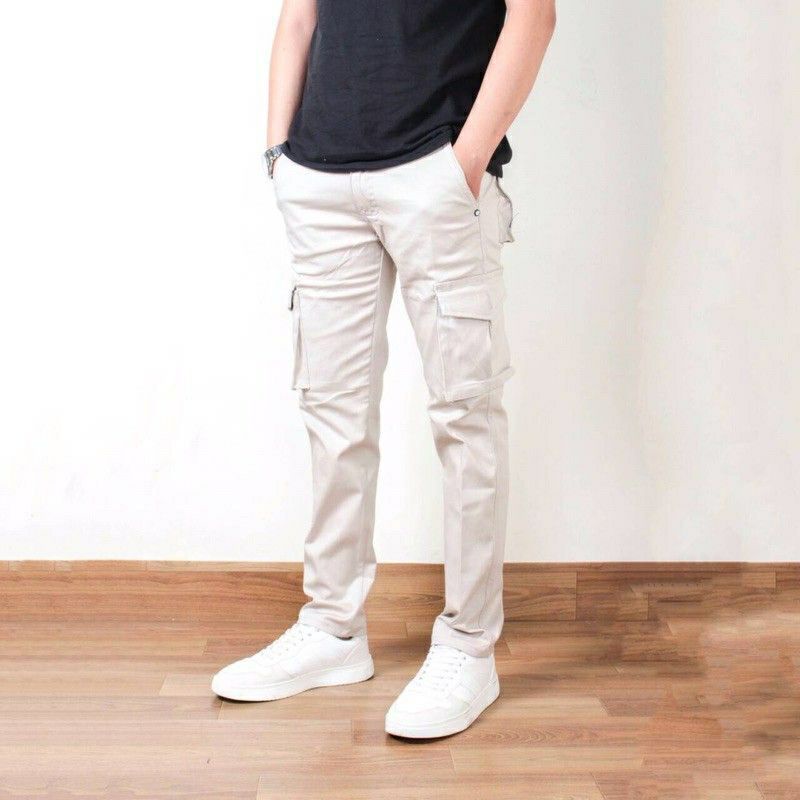 Celana Chino Cargo Panjang Pinggang Karet Pria Big Size 27-38 Kargo Premium Chinos Cotton Combed