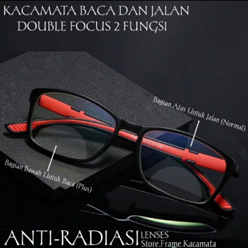 Kacamata Baca Dan Jalan Dua Fungsi Anti Radiasi Frame Sporty Unisex Pria Dan Wanita Kacamata Lensa P