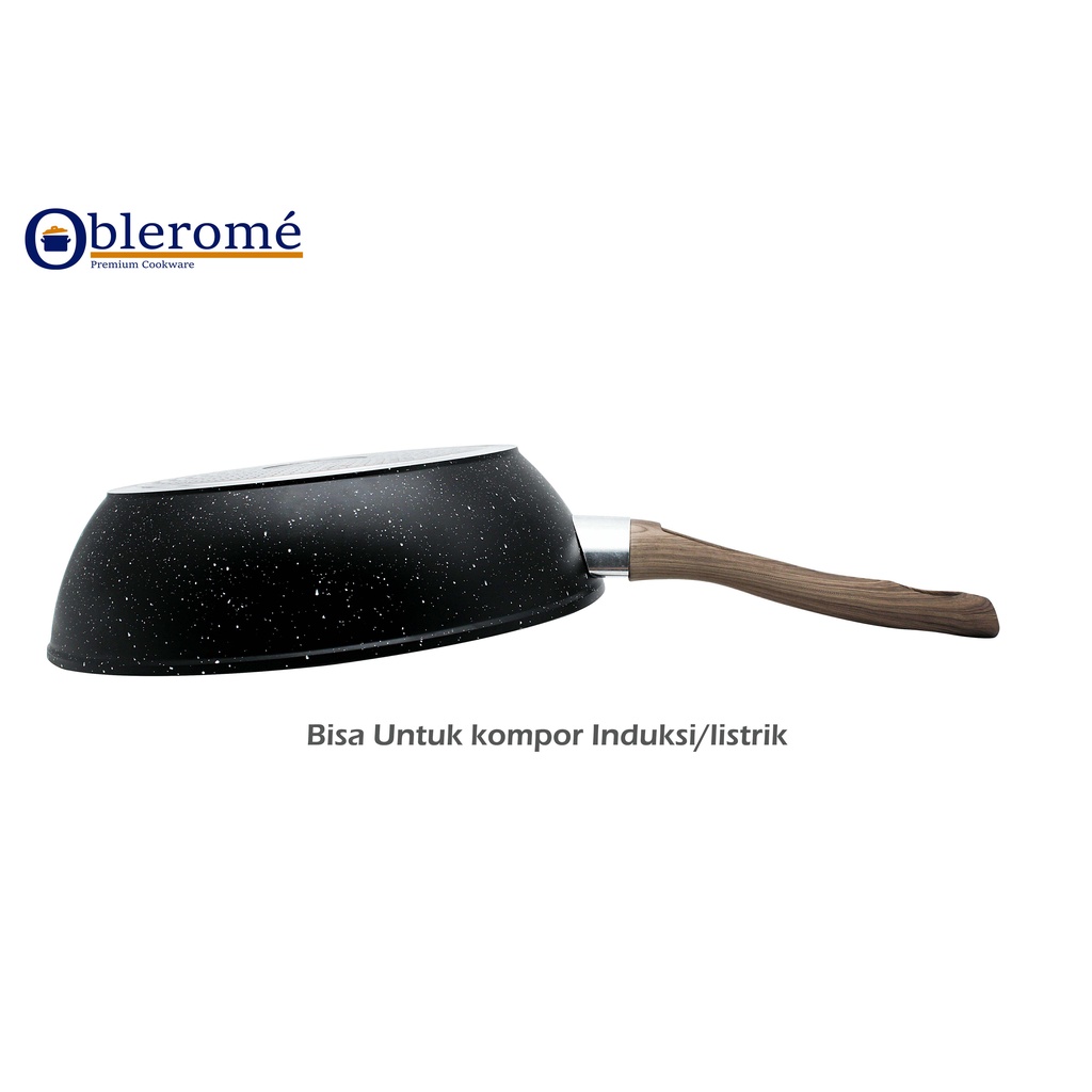 OBLEROME - Deep Pan Marble Granite 28 CM + Tutup Kaca Wok Pan Granite| Premium Cookware