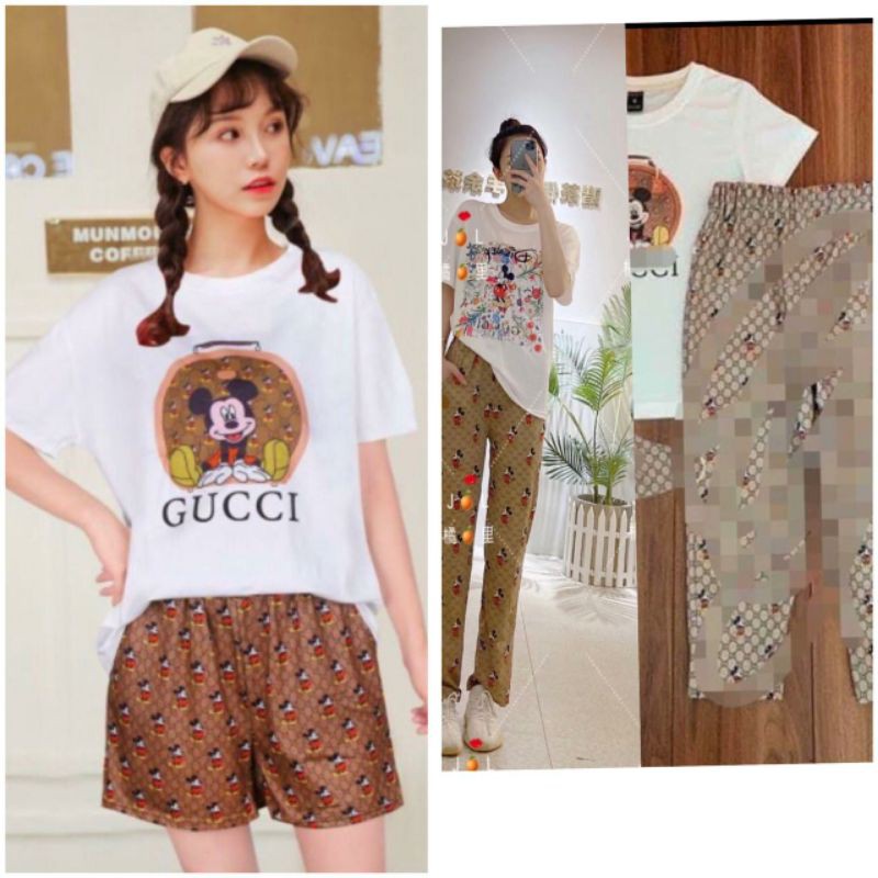 Piyama import gucci mickey lengkap tag label merk dan plastic bag