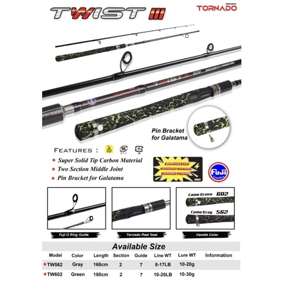 Alat Pancing Joran Pancing TORNADO Twist III Joran Full Carbon Solid Fuji Guides Murah