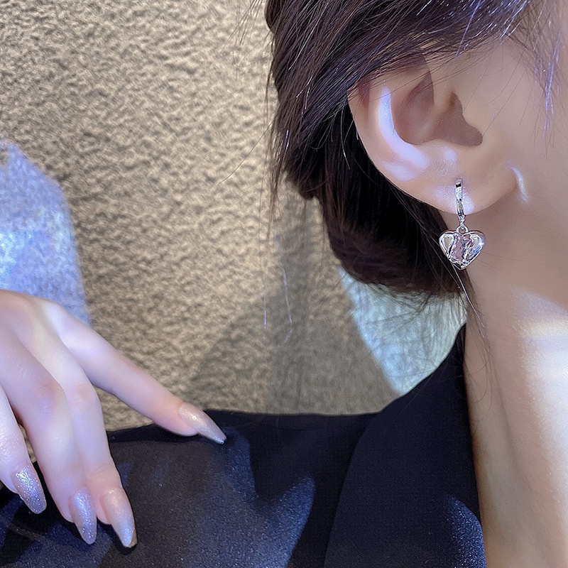 Anting Hoop Kristal Bentuk Hati Warna Pink Untuk Wanita