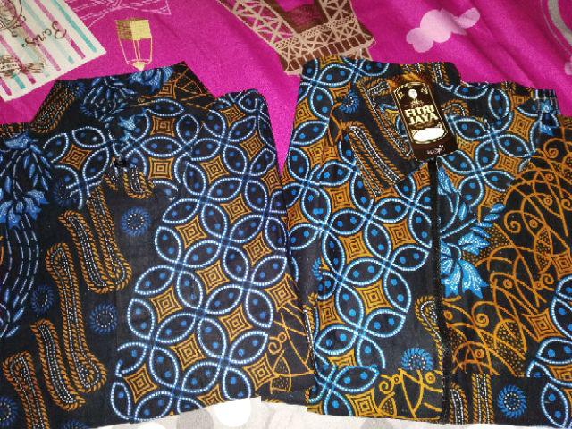 Batik Couple Batik Keluarga Ibu Ayah Dan Anak Maura Couple Sania Ruffle Modern ( Seno Biru )