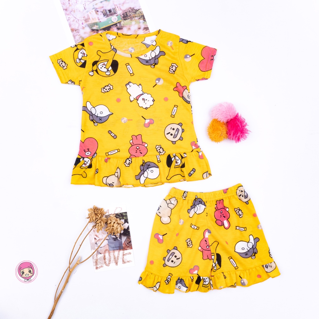 SF Setelan Ruffle Anak Perempuan Karkater Bt 21  / Setelan Anak Perempuan Karakter Kartun-3