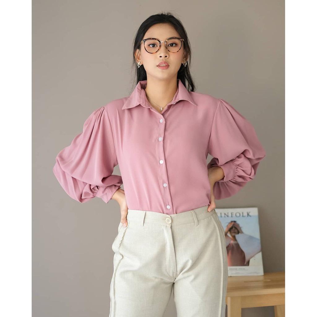 SVA 1KG MUAT 5PCS | AUDRY RUFI BASIC SHIRT RUFFLE PREMIUM PASTEL SOFT FULL KANCING FASHION WANITA