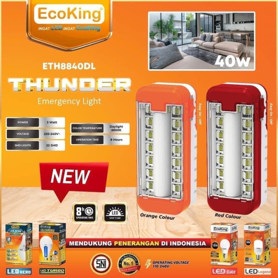 ECOKING Lampu Emergency Darurat LED 3W WATT THUNDER ETH8840DL ORIGINAL