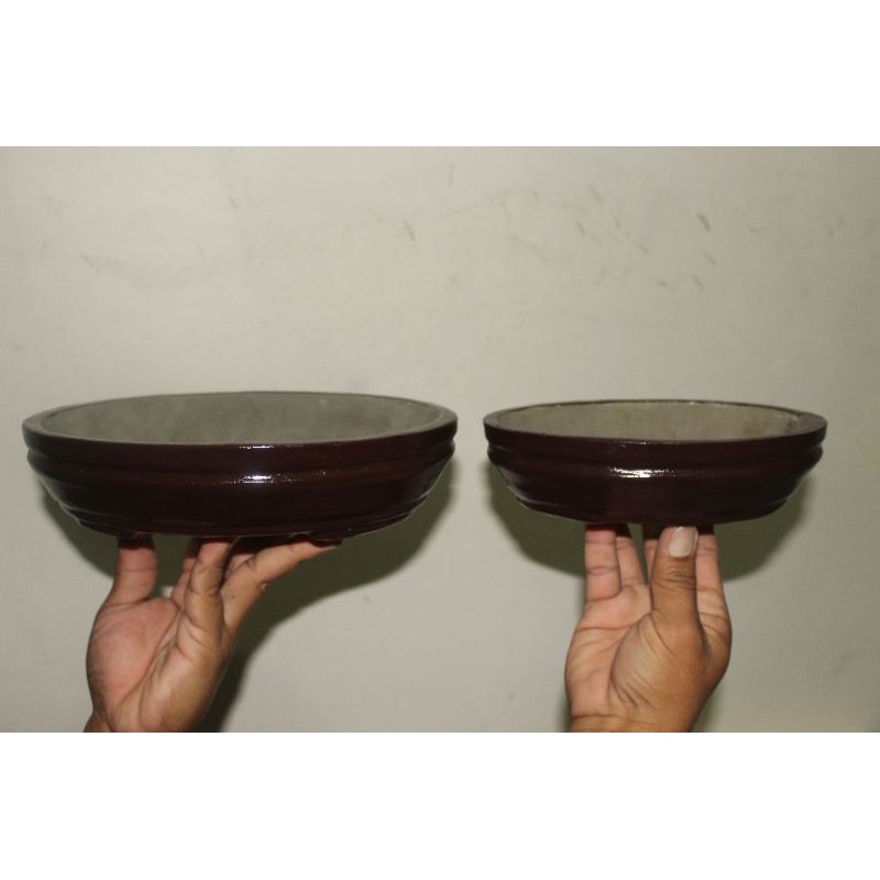 Pot Bonsai Mame Bahan Semen Bentuk Oval