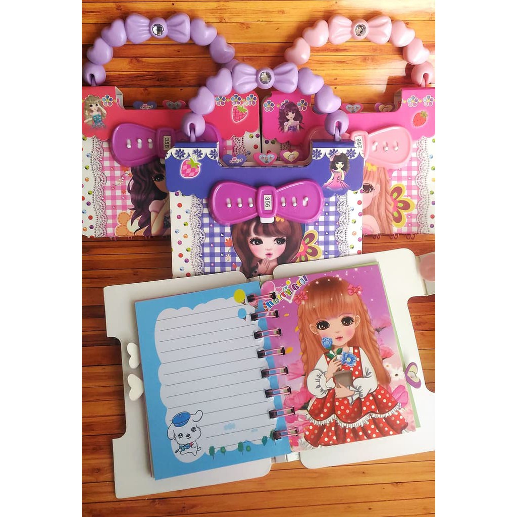

HOT ITEM - Hardcover Notebook / Diary Ring Kunci Password Tas Tenteng Kecil - Cherry Girl