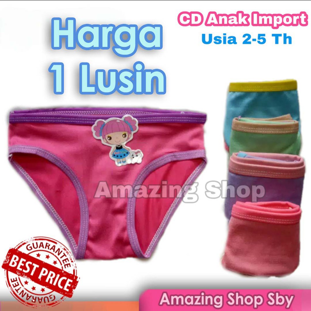 1 Lusin (12 Pcs) CD Celana Dalam Anak Perempuan Motif Cute Grosir Murah Amazing Shop SBY