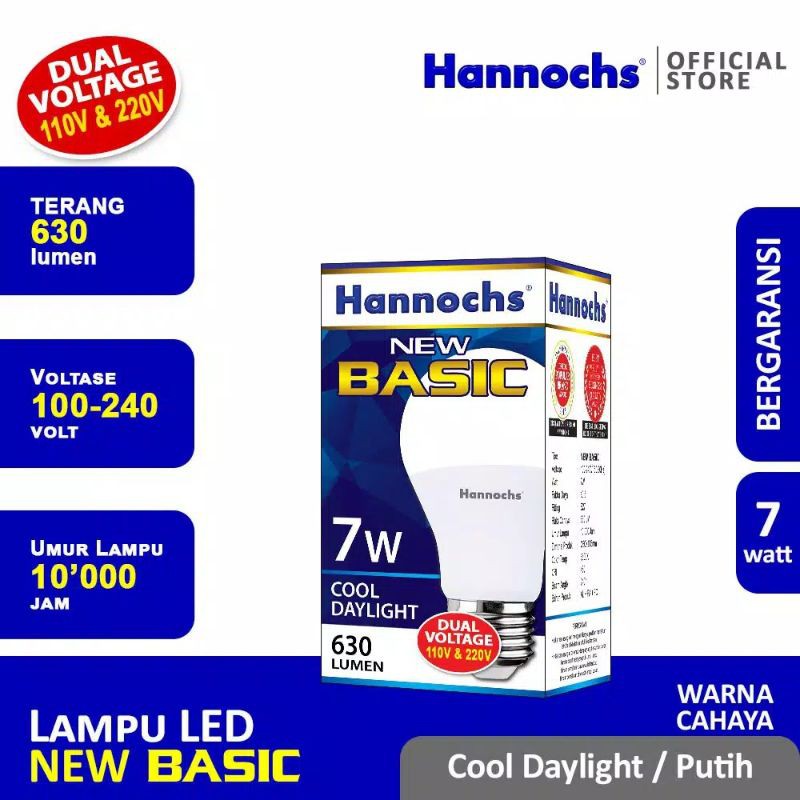 Hannochs Lampu LED New Basic 7 Watt - Cahaya Putih ( Paket 3 pcs )