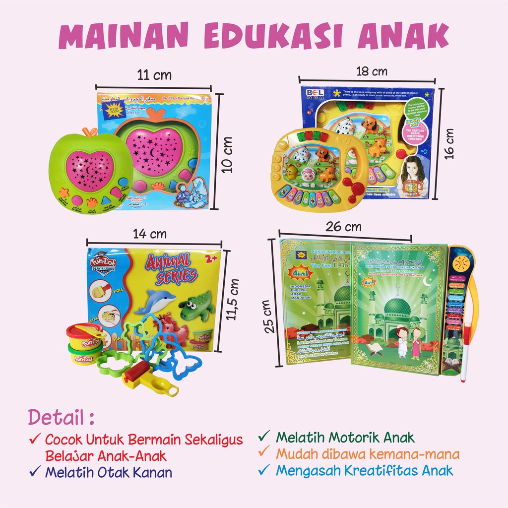 Mainan Edukasi Anak Muslim Apple Learning Quran e-book 4 bahasa 4in1 Piano Fun-Doh Animal Series