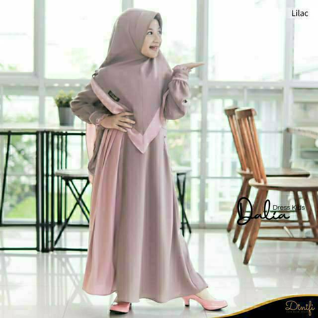 DALIA DRESS ANAK SET KHIMAR BY DINIFI / SARIMBIT WARNA BARU BLACK GOLD & MIDNIGHT STEEL